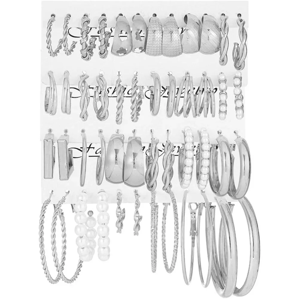 24 Pairs Chunky Gold Hoop Earrings Set for Women, Hypoallergenic Fashion Stateme